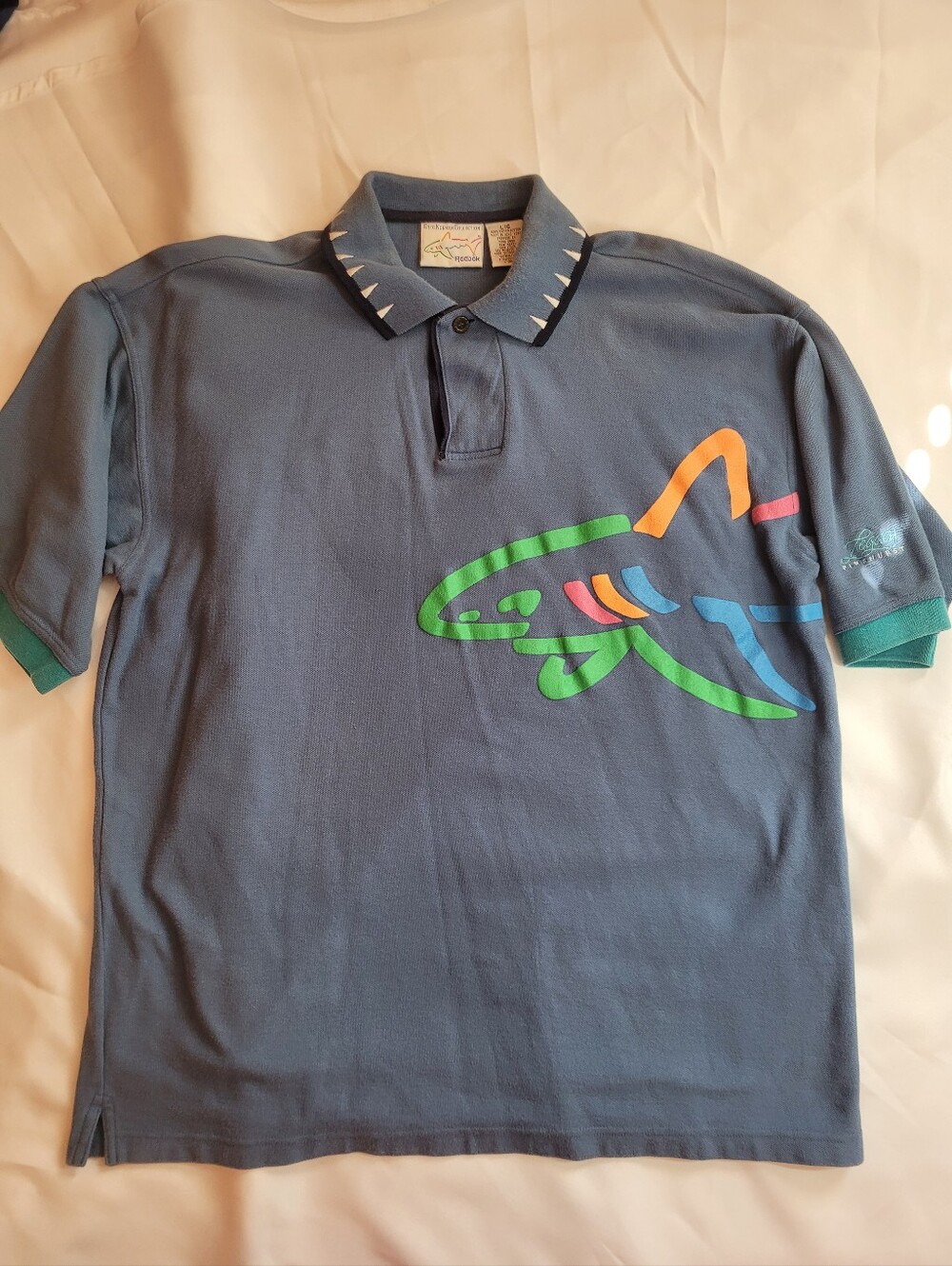 Vintage 90's Greg Norman Golf Polo Wrap Around Shark Multicolor Large